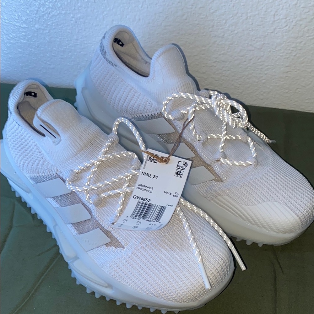 adidas Cream Athletic Shoes with Knit Upper and Thick Sole